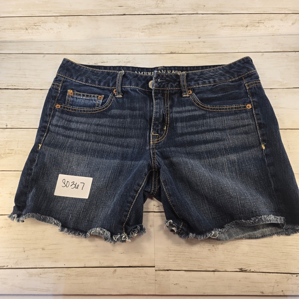 American‎ Eagle Outfitters Dark Wash Raw Hem Denim Shorts Womens 4 Cotton 80367
